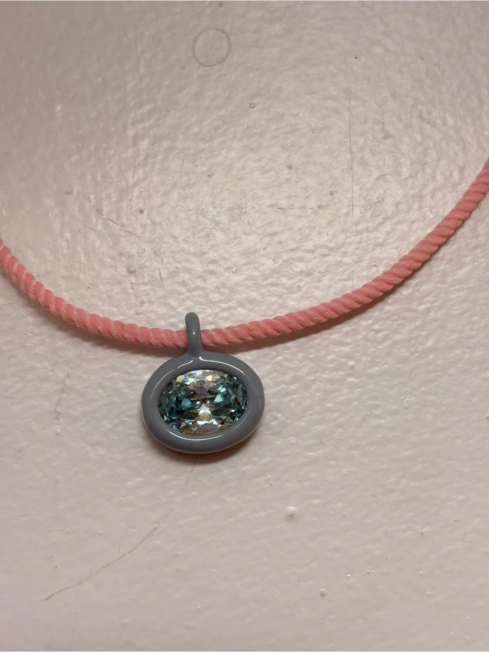 Joiana Birthstone Charm Necklace - Aquamarine, Pink Cord